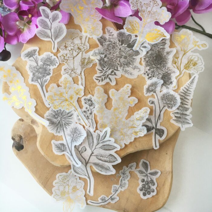 Flora sticker set - Goud en Zwart - Bloemen