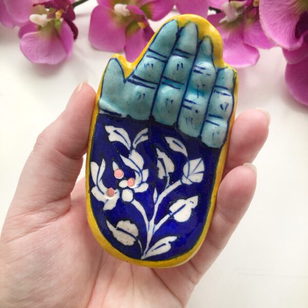 Wierookhouder offerhand blauw - Handgemaakt in India
