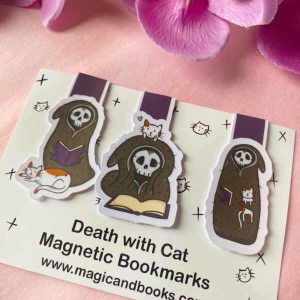 Boekenlegger set - Magnetisch - Dood met kat - Death with cat - Halloween